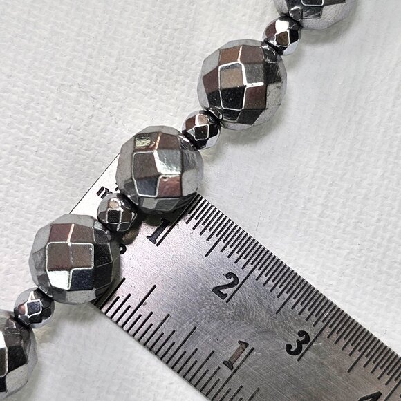 Faceted Silver Hematite Sterling Silver Multi Strand Bib Necklace, 17” - Picture 6 of 10